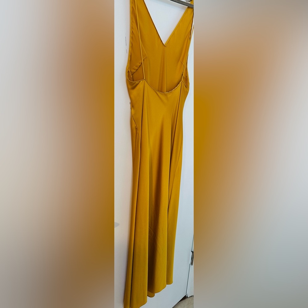 ZARA Satin Effect Slip Maxi Dress Mustard Yellow Open Back Size L - Picture 4 of 5